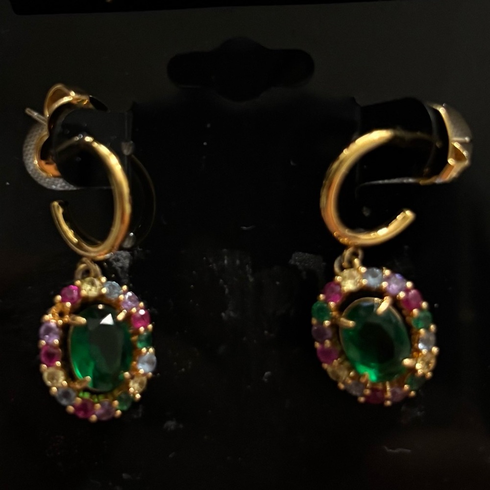 Kate Spade Gold Earrings with Green and Purple Accents